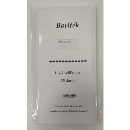 Boríték, WS, LA/4, szilikonos, ablakos, bélésnyomott, 25 db/csg