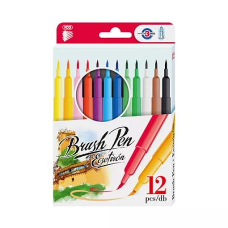 Filctollkészlet, ICO, Sünis, Brush Pen, ecsetiron, 12 színű
