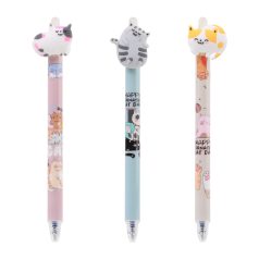   Zselés toll, NEBULÓ, radírozható, nyomógombos, Elégedett cicák - DT-EC