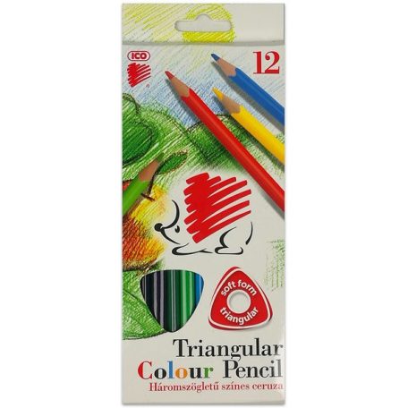 Színes ceruzakészlet, ICO, Sünis, háromszögletű, 12 színű