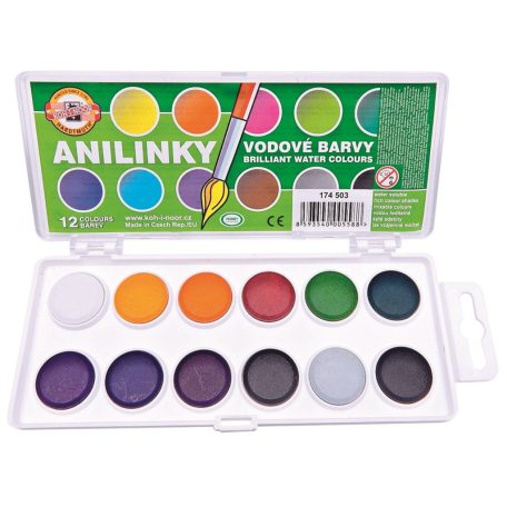 Vízfesték készlet, KOH-I-NOOR, Brillant, akvarell, 12 színű, 22,5 mm