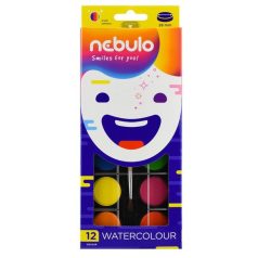   Vízfesték készlet, NEBULÓ, 12 színű, 28 mm-es festékgombokkal