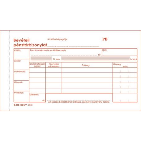 Bevételi pénztárbizonylat, VICTORIA PAPER, 25×3 lapos - B.318-102/A/V
