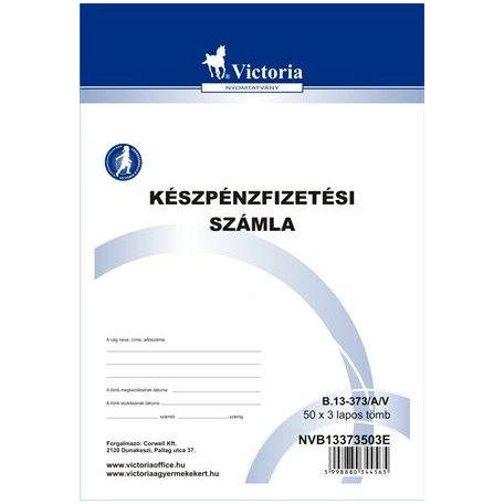 Készpénzfizetési számlatömb, VICTORIA PAPER, 1 ÁFÁs, 50×3 lapos, álló - B.13-373/A/V