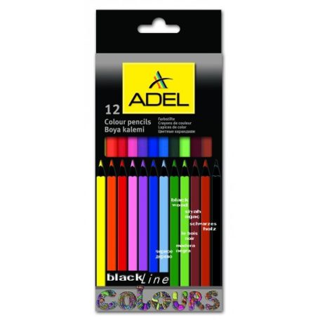 Színes ceruzakészlet, ADEL, 2312, fekete fa, festett, 12 színű