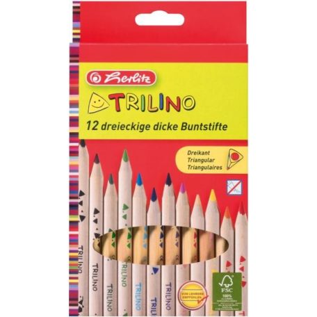 Színes ceruzakészlet, HERLITZ, Jumbo, natúr, Trió, 12 színű