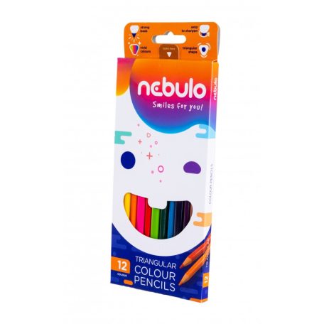 Színes ceruzakészlet, NEBULÓ, háromszögletű, 12 színű