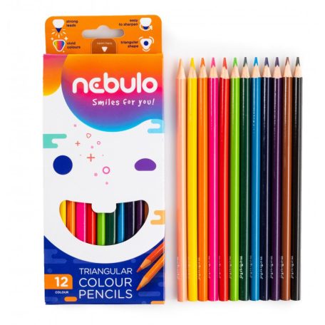 Színes ceruzakészlet, NEBULÓ, háromszögletű, 12 színű